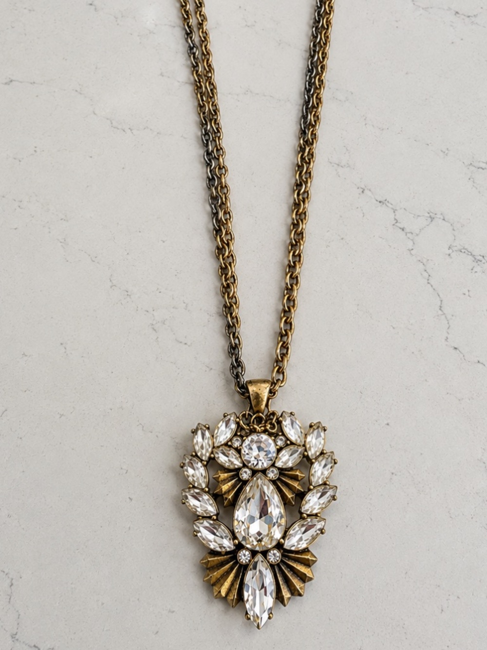 J.Crew Vintage-Inspired Crystal Teardrop Statement Pendant Necklace Gold Tone